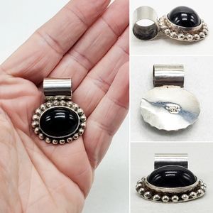 Vtg Mexican Southwest Onyx 925 Silver Pendant